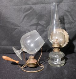 Vintage Brandy Sifter And Wall Mounted Glass Hurricane Lamp With Wick.