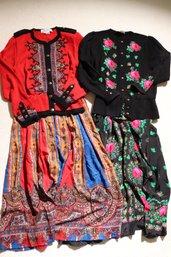 Vintage Grace Charles, Colorful Folk, Top And Skirt, And A Grace Charles Black Top  With Pink Roses.
