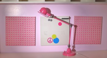 PB Teen Adjustable Pink Metal Table Lamp With 3 PB Teen Bulletin Boards.