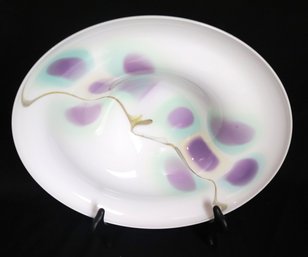 Beautiful Art Glass Bowl With Purple And Abstract Design Signed JA Hewitt And Dated 93.