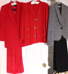 Bachman Petite Red Pants Suit, Red Misook Jacket And Tahari Black/Grey Textured  Suit. 4P