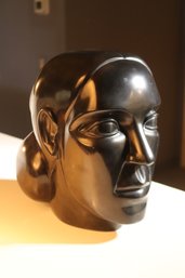 Large Life Size Polished Bust Obsidian Sculpture  8 X 12 X 12