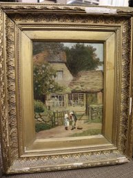 G. S. Walters Antique Oil Painting On Canvas In Empire Style Gilt Wood Frame.