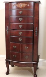Nicely Detailed Queen Anne Style Jewelry Cabinet With Drawers & Side Storage