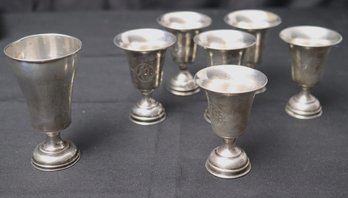 Lot Of Six Sterling Silver Kiddush Cups And An Additional Sterling Cup