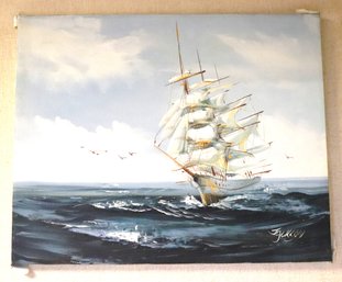 Maritime Sail Ship Painting On Canvas Signed By The Artist Jackson