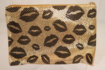 Whiting And Davis Gold Clutch Bag With Lipstick Kisses