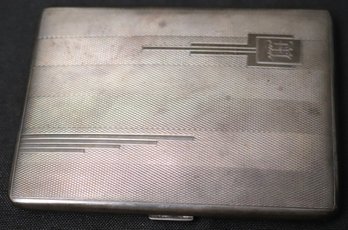 Art Deco Sterling Silver Cigarette Case With Monogram And Dedication.