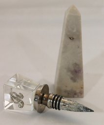 Natural Quartz Obelisk And Glass Perfume Bottle