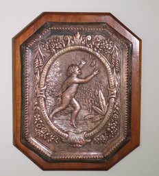 Summer Embossed Copper On Wood Plaque Relief Art Of An Innocent Little Girl With A Patinated Finish Along Th