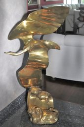 Gorgeous H. Somchai, Oversized Polished Brass Sculpture, Bird In Flight Above A Crested Wave Limited Edition