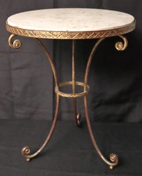 A Very Pretty Gilded Metal And Marble Round French Style Gueridon Side Table