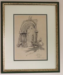 Framed Pencil Drawing Of Paris Musee Cluny Signed Milton Marx.