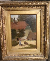 G.S. Walters Antique Oil Painting On Board In Empire Style Frame.