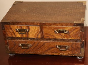 Asian Style Wooden Jewelry Box With Brass Corners