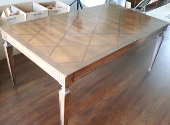 Simons Hardware Inc NY Vintage Wood Dining Table With Parquet Diamond Pattern, Includes Leaf Extensions