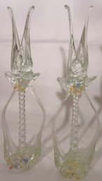 Pair Of Ornate Vintage Art Glass Candlesticks