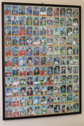 Signed By Darryl Strawberry-Uncut Sheet Of Topps Baseball Cards With Player Photos In A Black Frame.