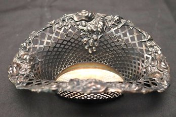 A Vintage Sterling Silver Open Weave Floral Design Basket