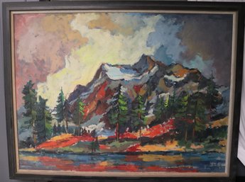 Large Post-modern Framed Landscape Painting By Ukrainian Artist. Signed.