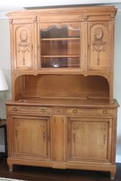 Vintage Au Confortable Paris English Oak Wood China Cabinet With Hutch