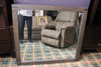Modern Beveled Mirror In A Taupe Toned Wood Frame