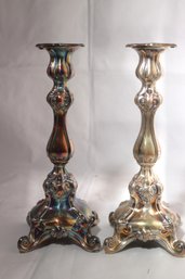 Sterling Silver Elegant Pair Of Candlesticks-beautiful Patina