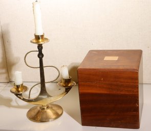Vintage Wood Box Decor And Brass Anchor Candelabra
