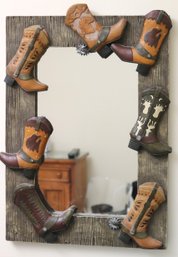 Western Themed Wall Mirror With Cowboy Boots Frame