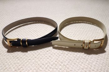 Two Etienne Aigner Leather Belts In Cream And Black. Size X-Small