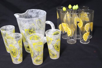 Great For Summer! 8 Lemonade Glasses Includes A Large Glass Pitcher With 4 Matching Glasses