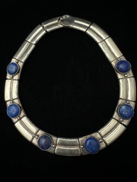 STERLING SILVER 14.5' BLUE LAPIS WIDE LINK CHOKER NECKLACE - MEXICO