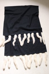 Custom-made, Black Wool Shawl Or Wrap, With White Fur Fringes