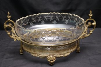 Beautifully Executed Bronze Mounted Cut Glass Centerpiece Bowl.