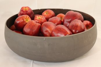 Large, Glazed Glass Bowl With 25 Plastic Red Delicious Apples