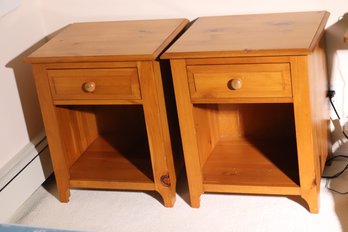 Pair Of Pine Nightstands With Drawer And Bottom Shelf