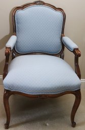 Louis XV French Style Armchair Fauteuil With Blue Diamond Pattern Fabric