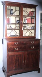Early 19 Th Century Flame Mahogany Secretaire Bookcase Looks To Have The Original Glass