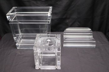 Three Contemporary Lucite Bathroom Accessories