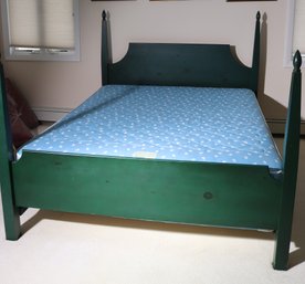 Shaker Style Green Painted Pine 4 Poster Bed Queen Size, With Schiffman Mattress