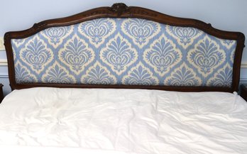 Auffray Furniture King Upholstered Walnut Headboard With Carved Rosettes.
