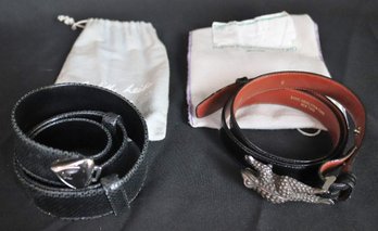 Barry Kieselstein Cord, Leather Belt With Sterling Silver Toad Buckle And Judith Leiber Belt