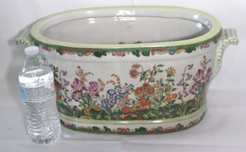 Chinese Floral Planter Basket/jardinire With A Crackle Finish
