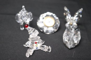 Swarovski Decorative Table Top Items With Swan, Butterfly, Elephant, Clown.