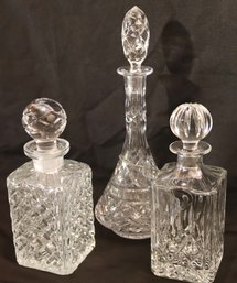 Lot Of 3 Antique Cut Crystal Decanters With Sherry Label Made In Paris
