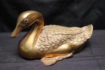 Brass Duck With Figure With Well- Defined Feathers.