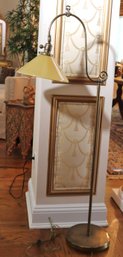 Vintage Scrolled Metal Floor Lamp In A Rubbed Bronze Like Finish With Glass Shade