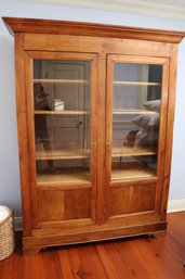 Louis Philippe French Simply Chic Wood Bookcase With Glass Front Doors And 4 Shelves.
