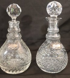 Lot Of 2 Cut Crystal Decanter With Sterling Silver Rye And Scotch Signs