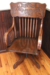 Vintage Bentwood Swivel Desk Chair With Carved Wood Floral Backrest